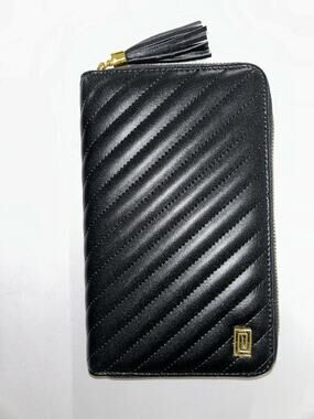 NOTIQ Slim Zip Wallet - Gold On Jet Black Quilted Jet Black Faux Leather NWOT